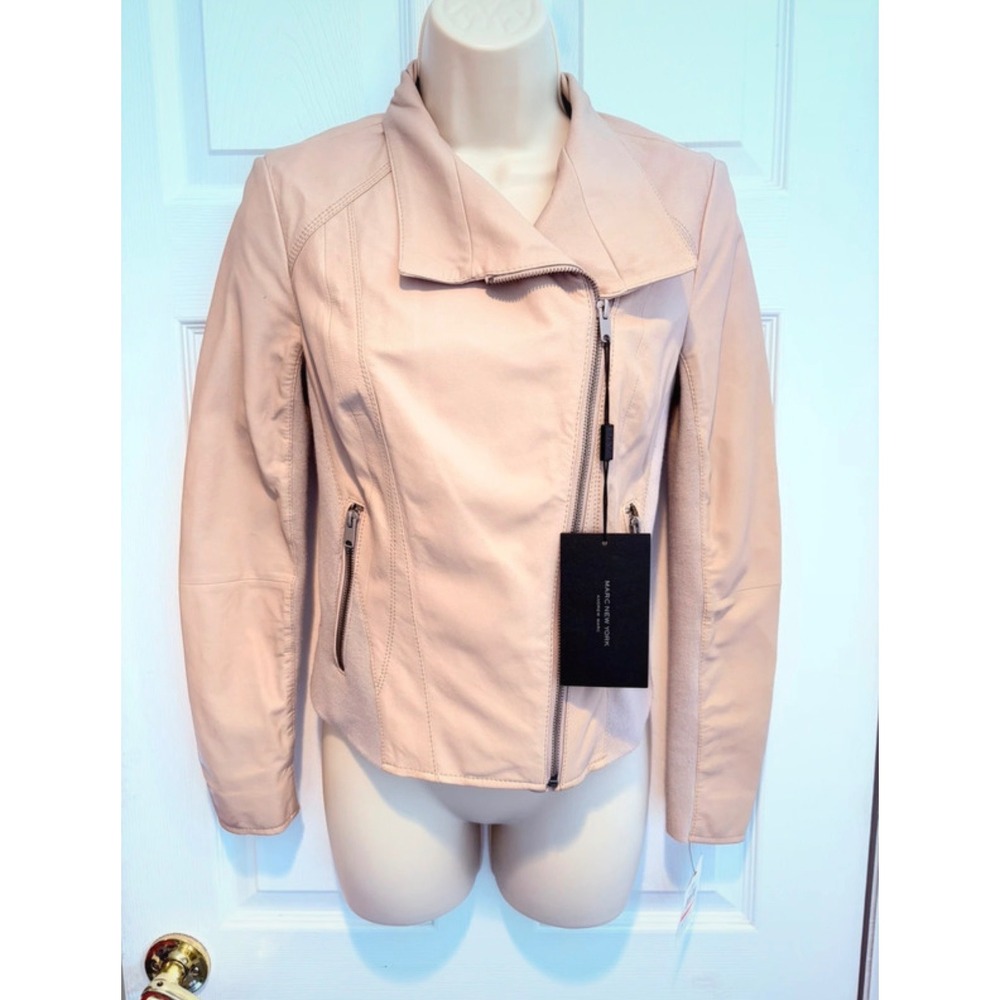Marc New York Andrew Marc Felix Leather Moto Jacket Blush Pink XS MW7A1715 Biker